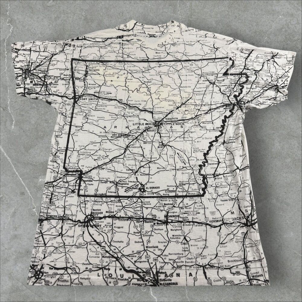 VTG Arkansas, USA All Over Print 90's Destination Map Single Stitch Shirt - XL - Picture 2 of 8